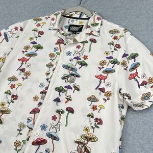 Drill Clothing Camp‎ Shirt Mens S White Mushrooms Fresh Prints of Bel-Air